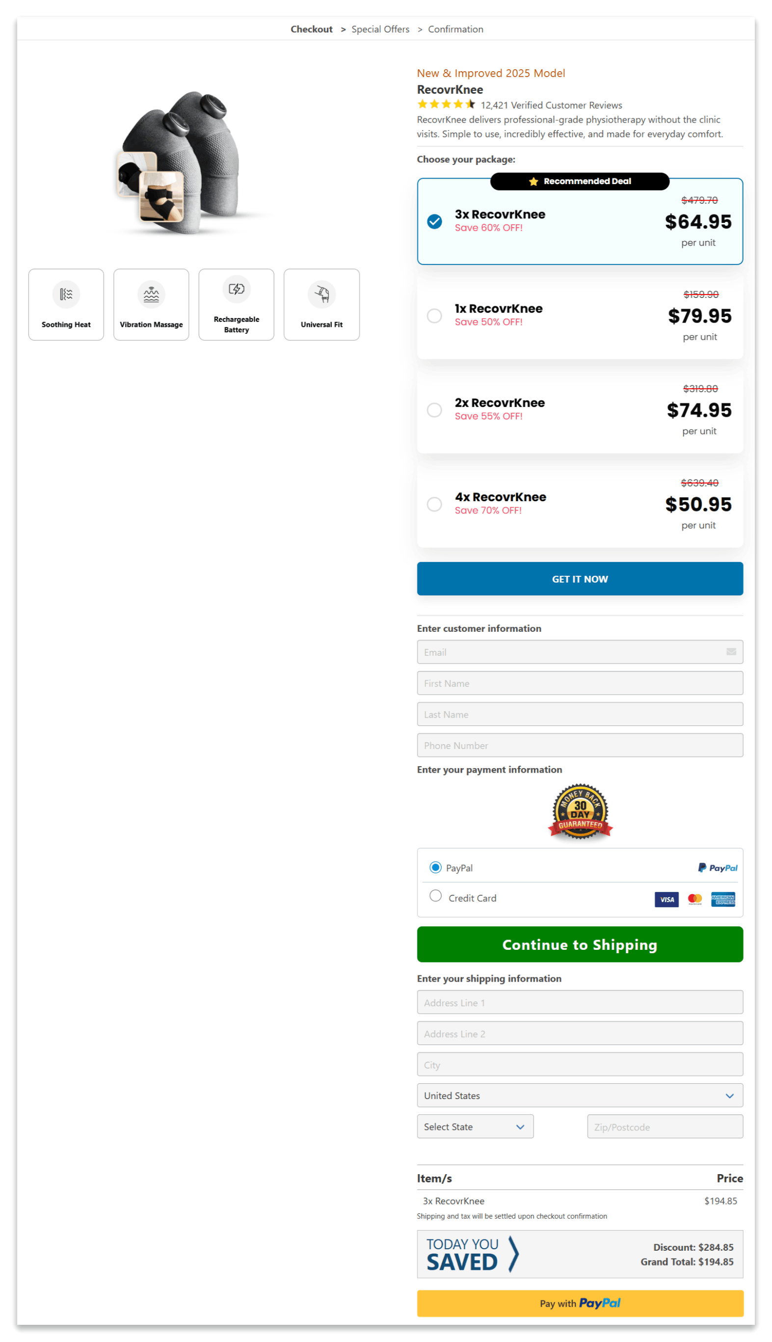 RecovrKnee secure checkout page